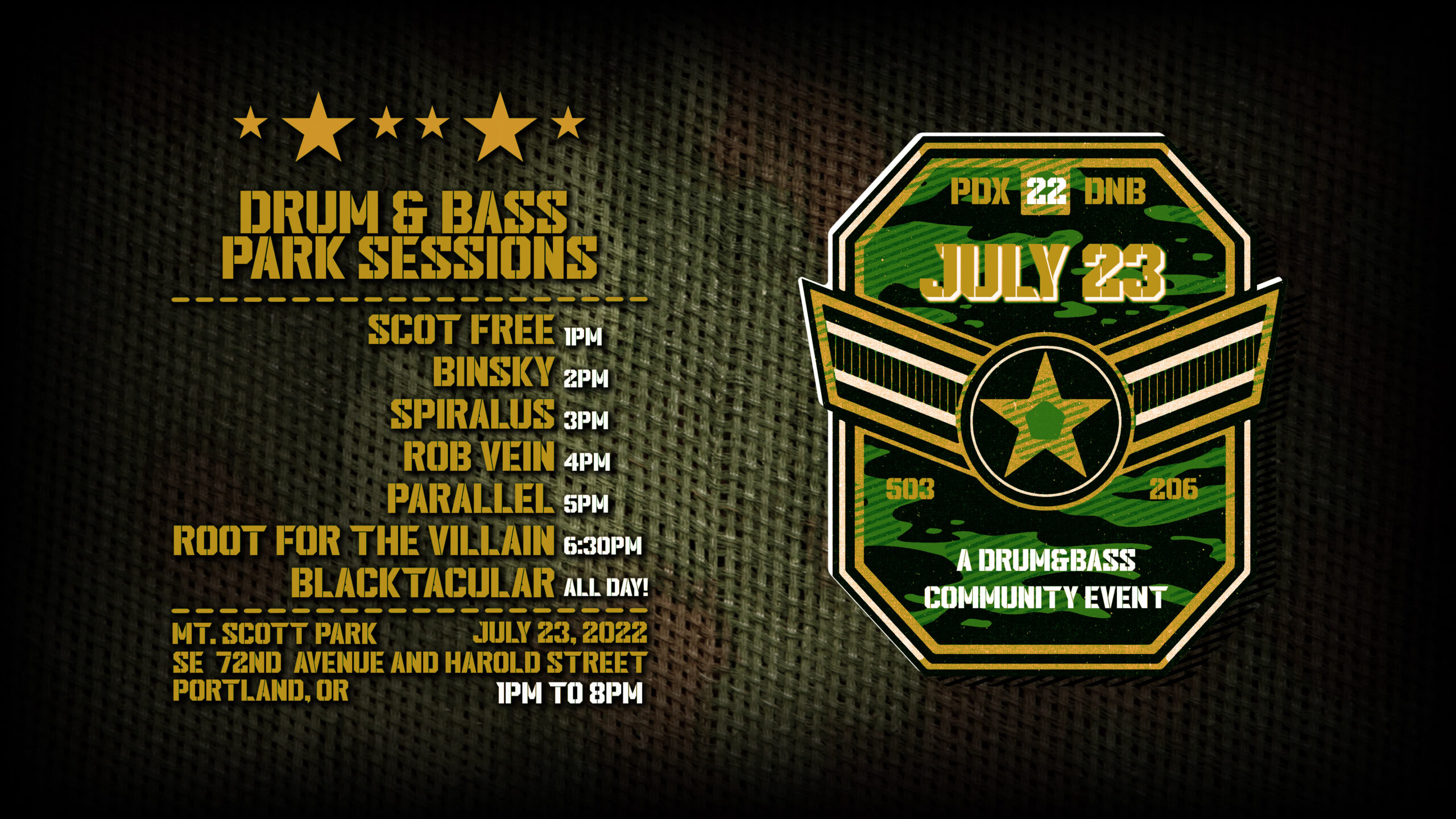 Dnb Park Sessions w/ Scot Free, Binsky, Spiralus, Rob Vein, Parallel, RFTV. Hosted by Blacktacular